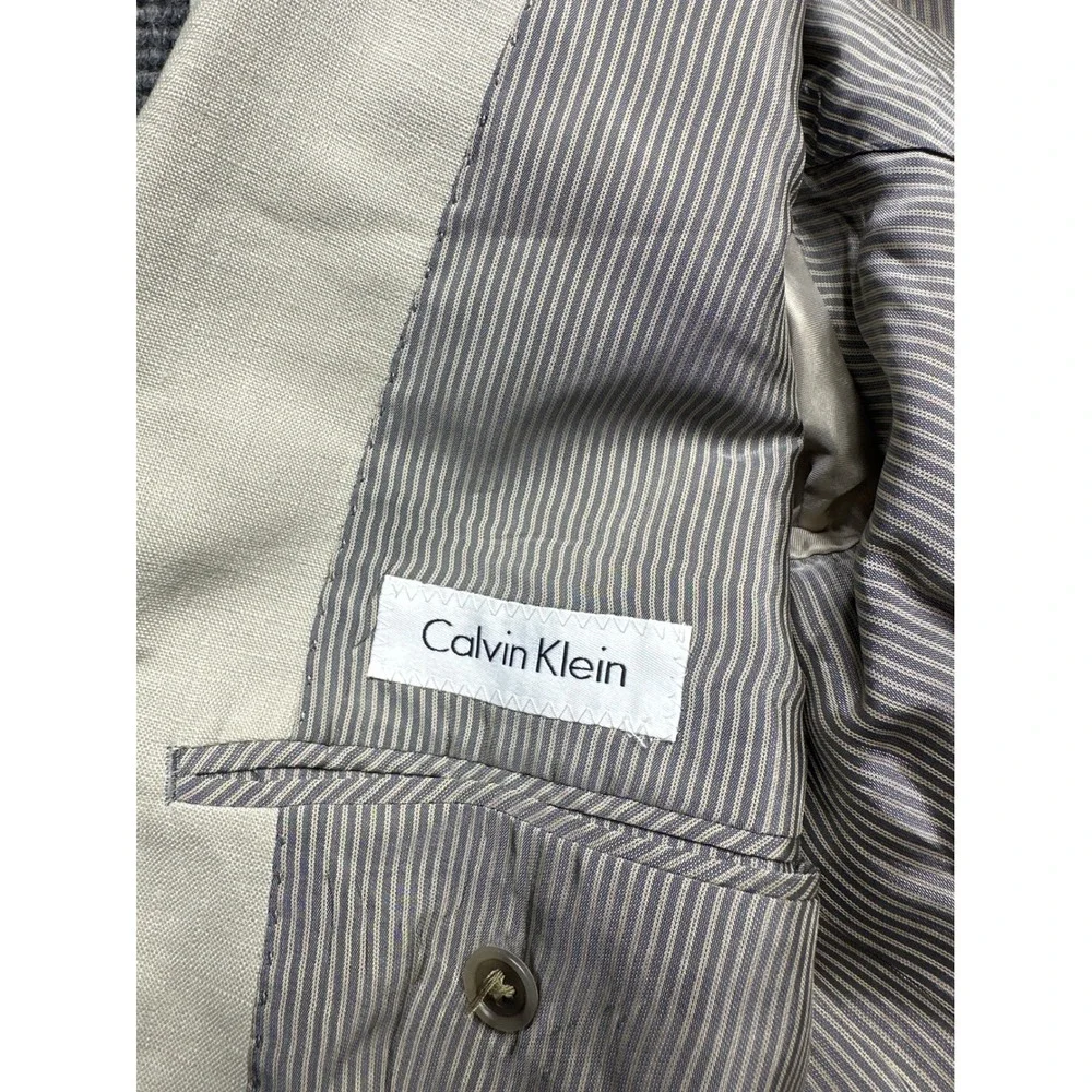Calvin Klein Sport Coat Mens 41L Beige 100% Linen Two-Button Blazer